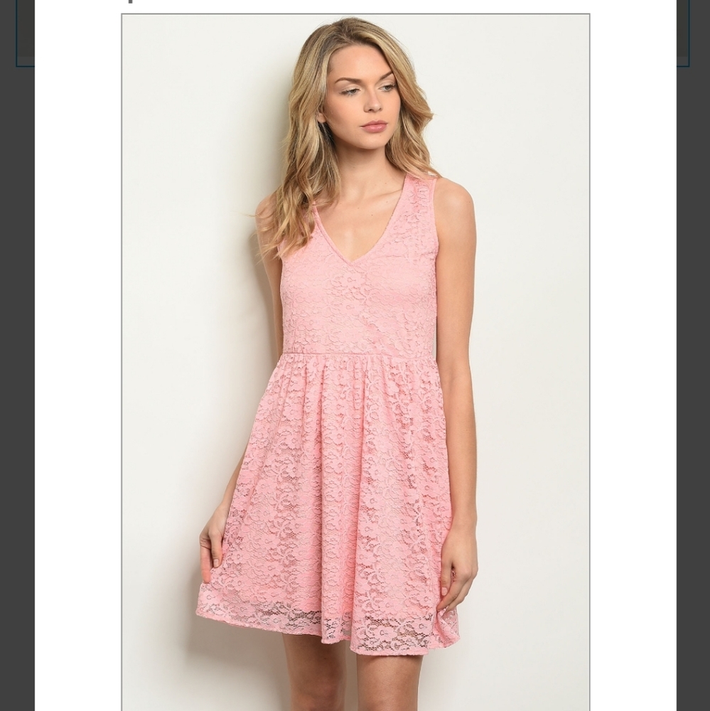 Nwt Pink lace skater dress Sm or M Lace up back